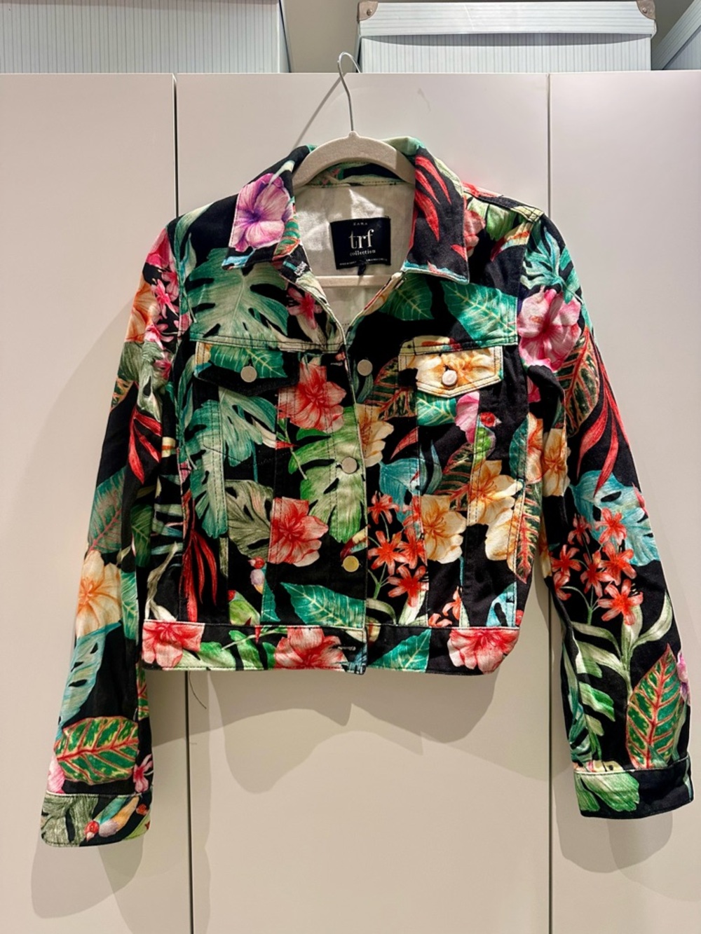 Floral denim Jacket - Black Multi tropical